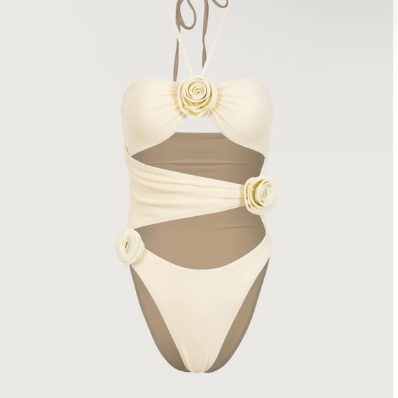 SAME Swim Rosette Cut Out One Piece in Faux Suede Cream - Picture 3 of 9